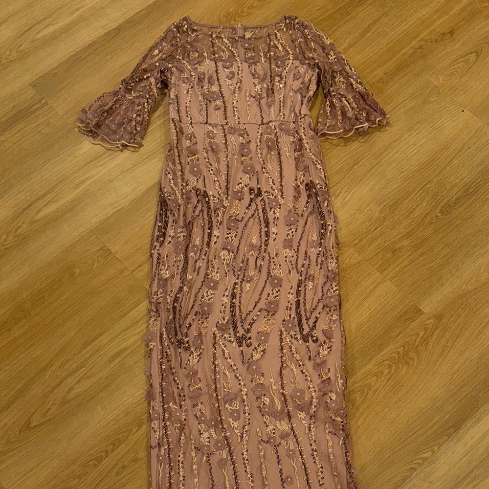 Adrianna Papell Long Sleeve Beaded Gown